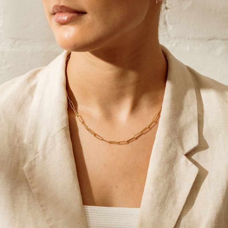 9ct Yellow Gold Paperclip Link Chain - Necklace - Walker & Hall