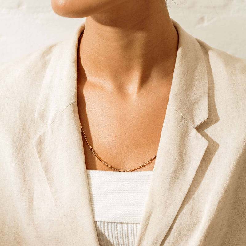 Vintage 9ct Rose Gold Bar Twist Necklace 60cm - Necklace - Walker & Hall