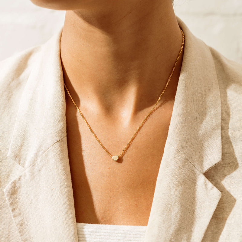 9ct Yellow Gold Noted Heart Charm - Necklace - Walker & Hall