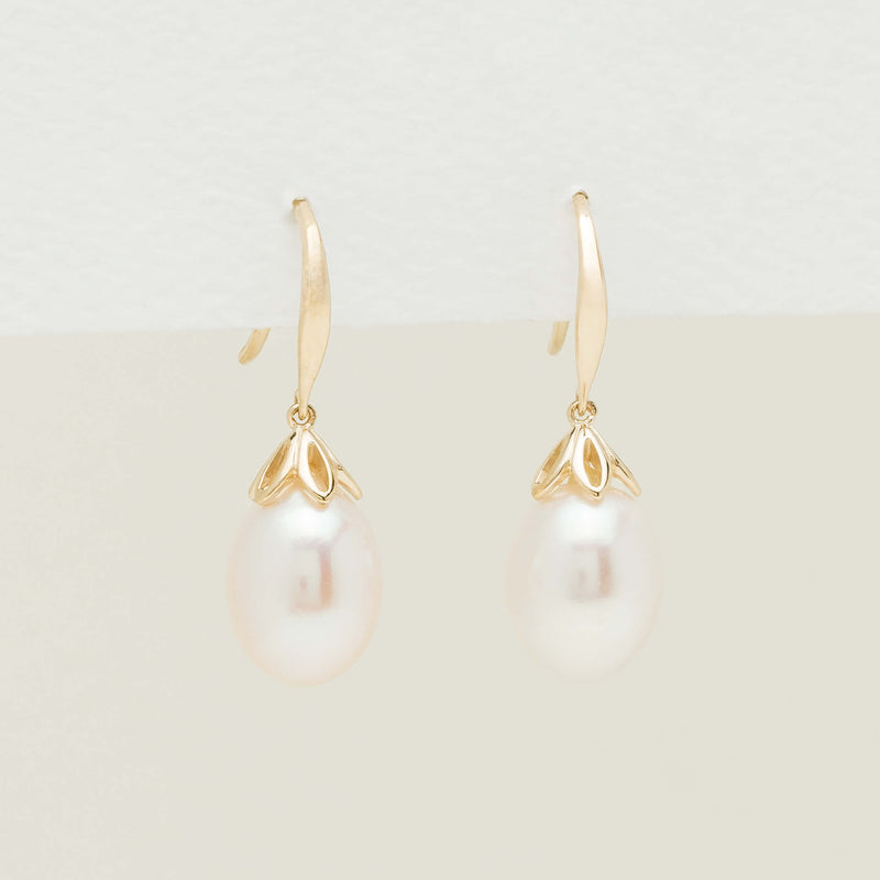 9ct Yellow Gold Petal Drop Pearl Earrings - Earrings - Walker & Hall