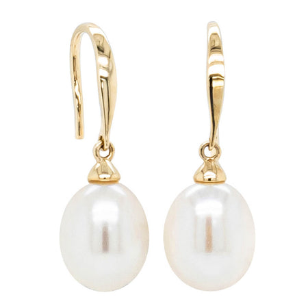 9ct Yellow Gold Freshwater Pearl Drop Earrings-Earrings-Walker & Hall