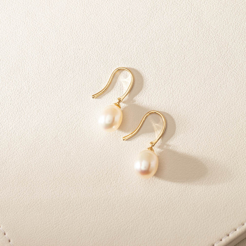9ct Yellow Gold Freshwater Pearl Drop Earrings-Earrings-Walker & Hall