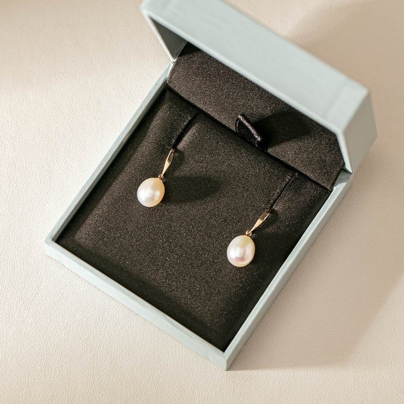 9ct Yellow Gold Freshwater Pearl Drop Earrings-Earrings-Walker & Hall