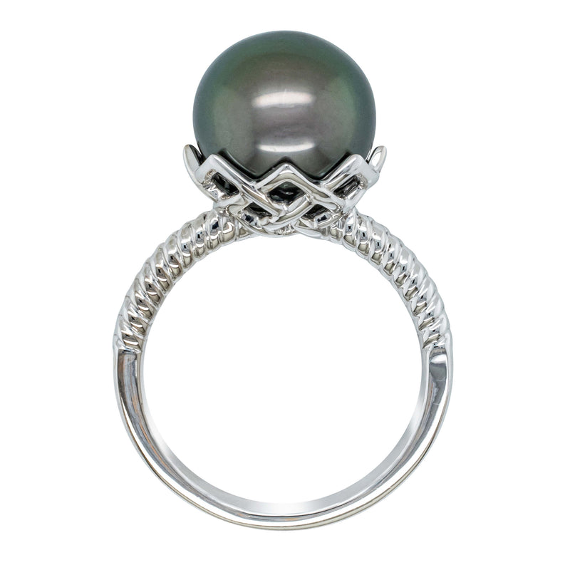 18ct White Gold 11.3mm Tahitian Black Pearl Selene Ring-Ring-Walker & Hall