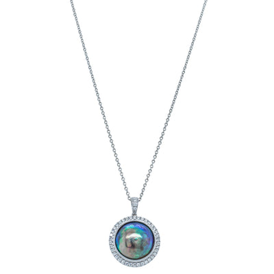 14ct White Gold Paua Pearl & Diamond Pendant-Necklace-Walker & Hall