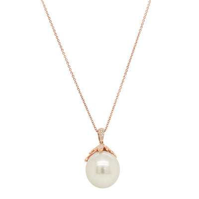 18ct Rose Gold South Sea Pearl & Diamond Necklace-Necklace-Walker & Hall