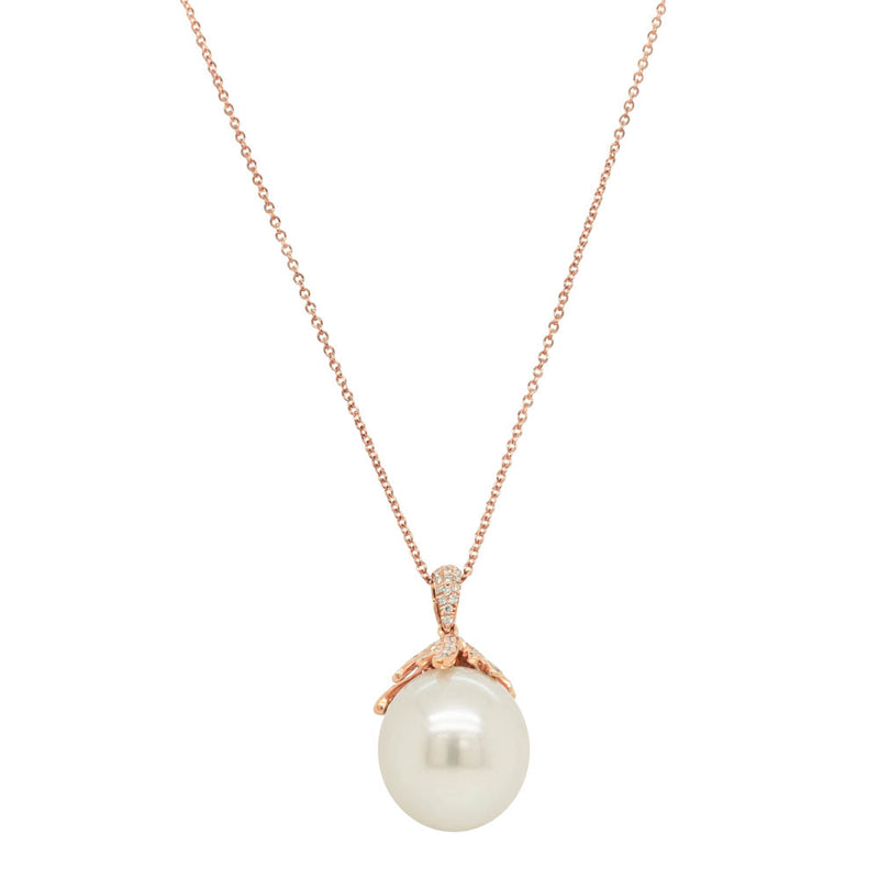 18ct Rose Gold South Sea Pearl & Diamond Necklace-Necklace-Walker & Hall