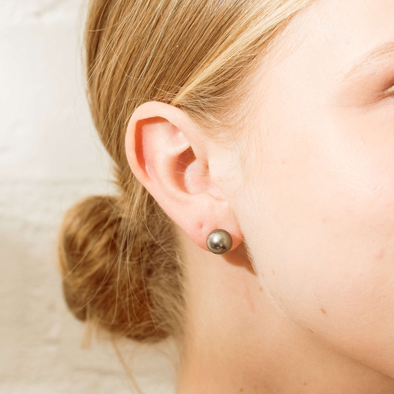 18ct Yellow Gold Tahitian Black Pearl Stud Earrings-Earrings-Walker & Hall