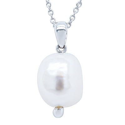 9ct White Gold Baroque Freshwater Pearl Pendant-Necklace-Walker & Hall