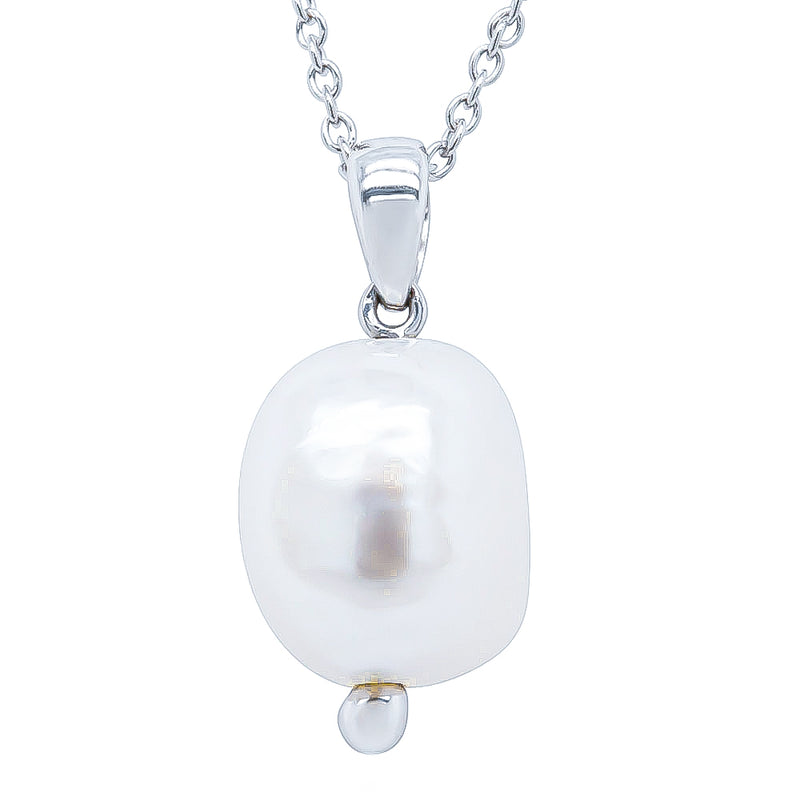 9ct White Gold Baroque Freshwater Pearl Pendant-Necklace-Walker & Hall