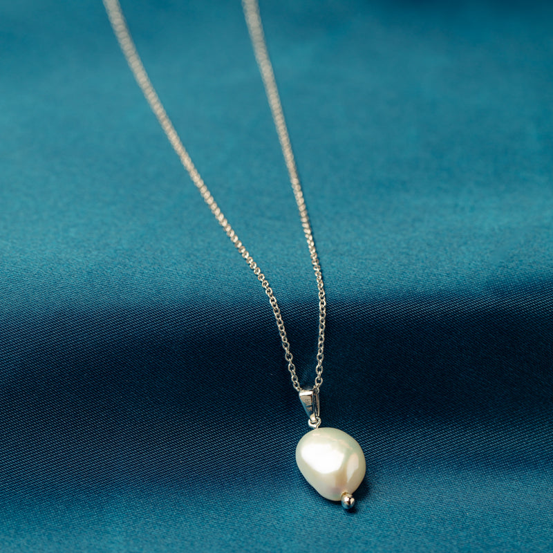 9ct White Gold Baroque Freshwater Pearl Pendant-Necklace-Walker & Hall