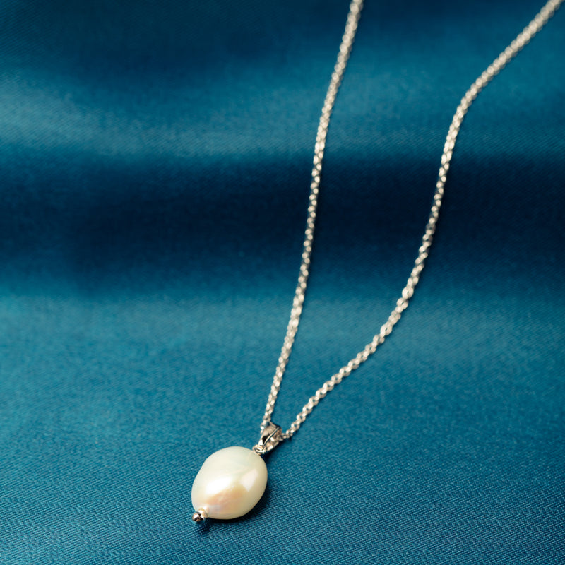 9ct White Gold Baroque Freshwater Pearl Pendant-Necklace-Walker & Hall