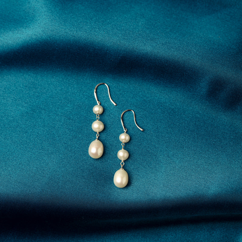 Sterling Silver Freshwater Pearl Rosalind Earrings-Earrings-Walker & Hall