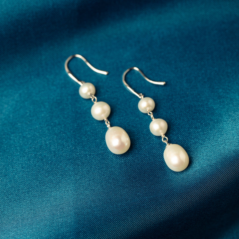Sterling Silver Freshwater Pearl Rosalind Earrings-Earrings-Walker & Hall