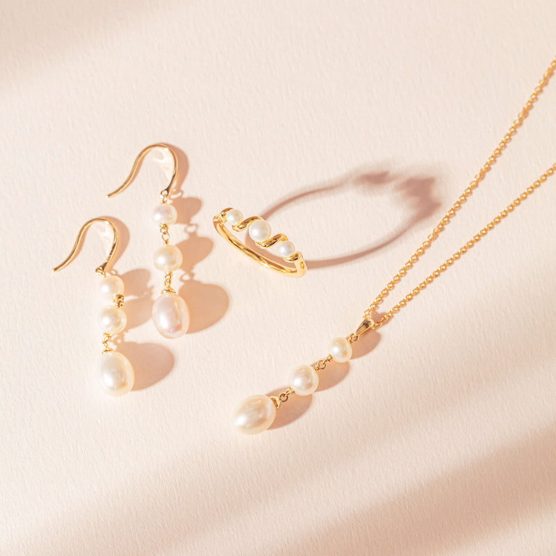 9ct Yellow Gold Freshwater Pearl Rosalind Earrings-Earrings-Walker & Hall