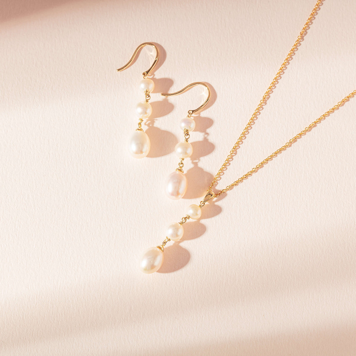 Yellow Gold and Akoya Pearl Rosie Earrings and Rosalind Pendant