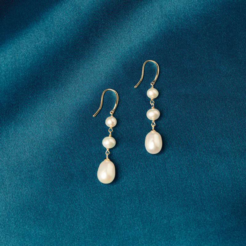 9ct Yellow Gold Freshwater Pearl Rosalind Earrings-Earrings-Walker & Hall