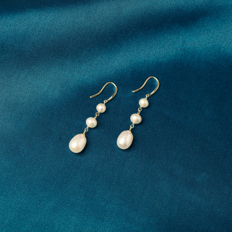9ct Yellow Gold Freshwater Pearl Rosalind Earrings-Earrings-Walker & Hall