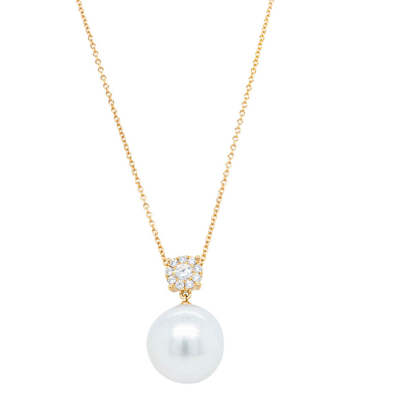 18ct Yellow Gold 14.6mm South Sea Pearl & Diamond Galaxy Pendant-Necklace-Walker & Hall