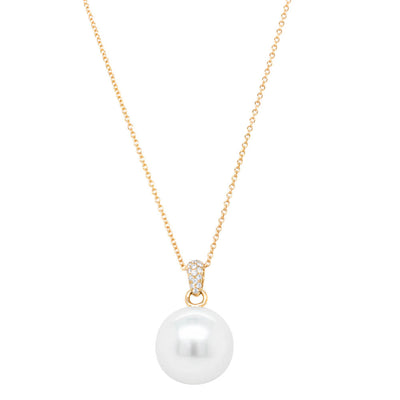 18ct Yellow Gold South Sea Pearl & Diamond Pendant-Necklace-Walker & Hall