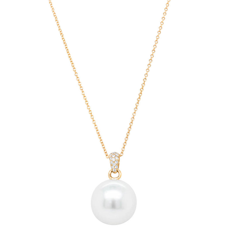 18ct Yellow Gold South Sea Pearl & Diamond Pendant-Necklace-Walker & Hall