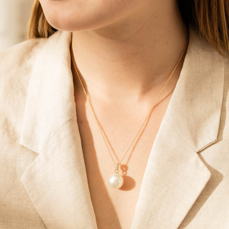 18ct Yellow Gold South Sea Pearl & Diamond Pendant-Necklace-Walker & Hall