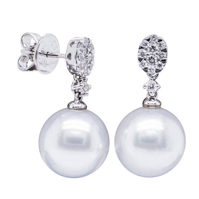 18ct White Gold South Sea Pearl & Diamond Earrings-Earrings-Walker & Hall