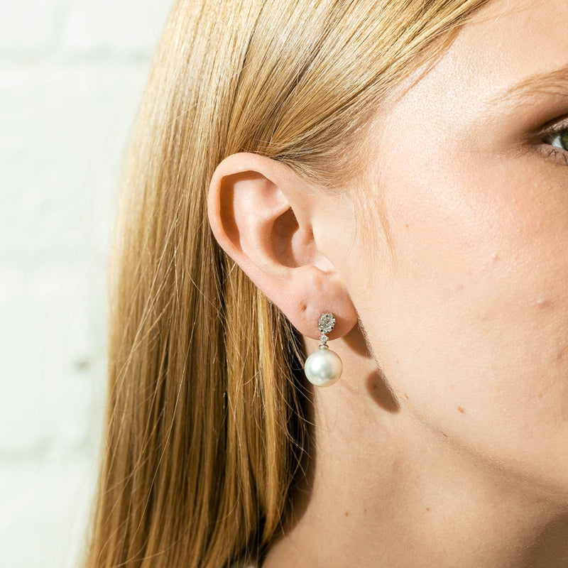 18ct White Gold South Sea Pearl & Diamond Earrings-Earrings-Walker & Hall