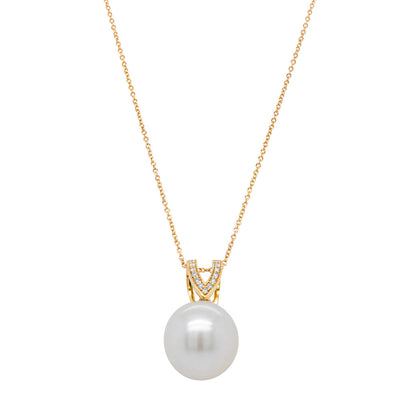 18ct Yellow Gold South Sea Pearl & Diamond Pendant-Necklace-Walker & Hall