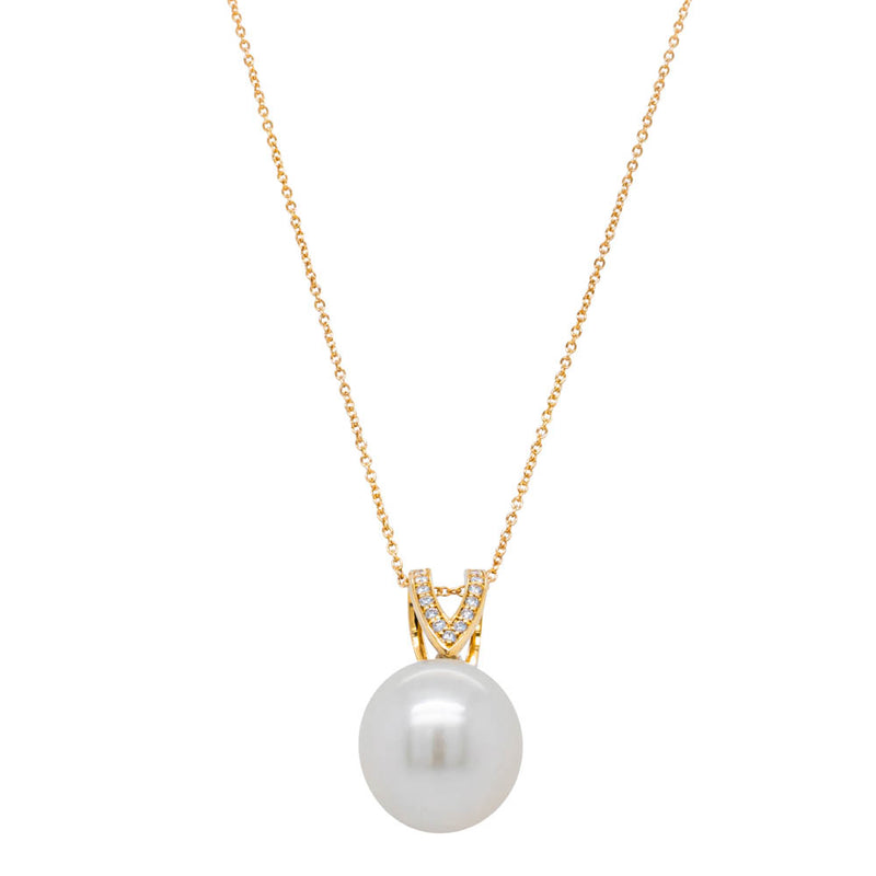 18ct Yellow Gold South Sea Pearl & Diamond Pendant-Necklace-Walker & Hall