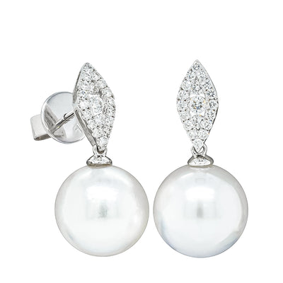 18ct White Gold South Sea Pearl & Diamond Earrings-Earrings-Walker & Hall