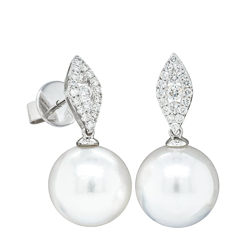 18ct White Gold South Sea Pearl & Diamond Earrings-Earrings-Walker & Hall
