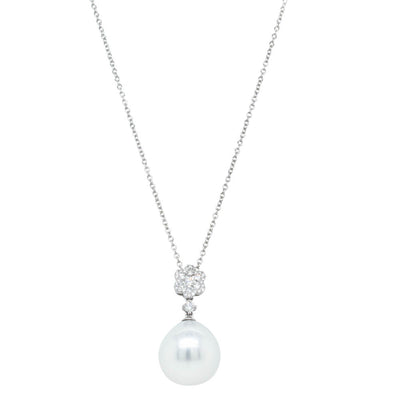 18ct White Gold South Sea Pearl & Diamond Pendant-Necklace-Walker & Hall