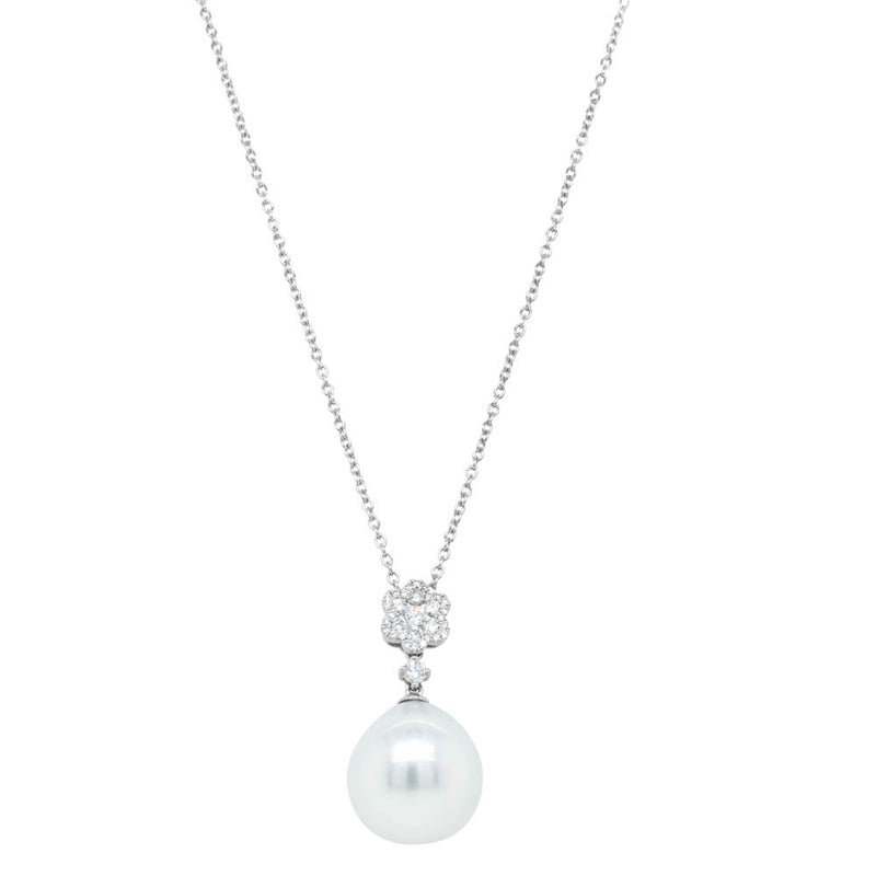 18ct White Gold South Sea Pearl & Diamond Pendant-Necklace-Walker & Hall