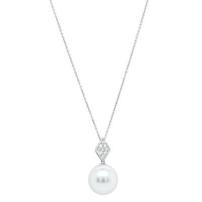 18ct White Gold South Sea Pearl & Diamond Pendant-Necklace-Walker & Hall
