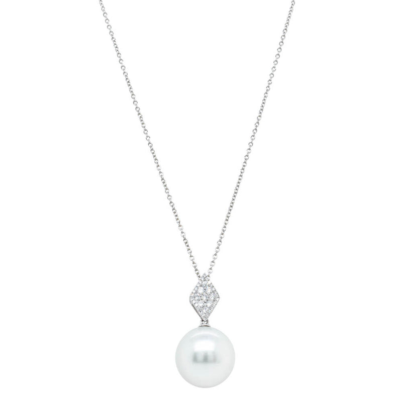 18ct White Gold South Sea Pearl & Diamond Pendant-Necklace-Walker & Hall