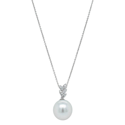18ct White Gold South Sea Pearl & Diamond Pendant-Necklace-Walker & Hall