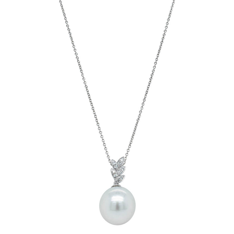 18ct White Gold South Sea Pearl & Diamond Pendant-Necklace-Walker & Hall