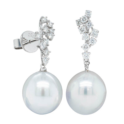 18ct White Gold South Sea Pearl & Diamond Earrings-Earrings-Walker & Hall