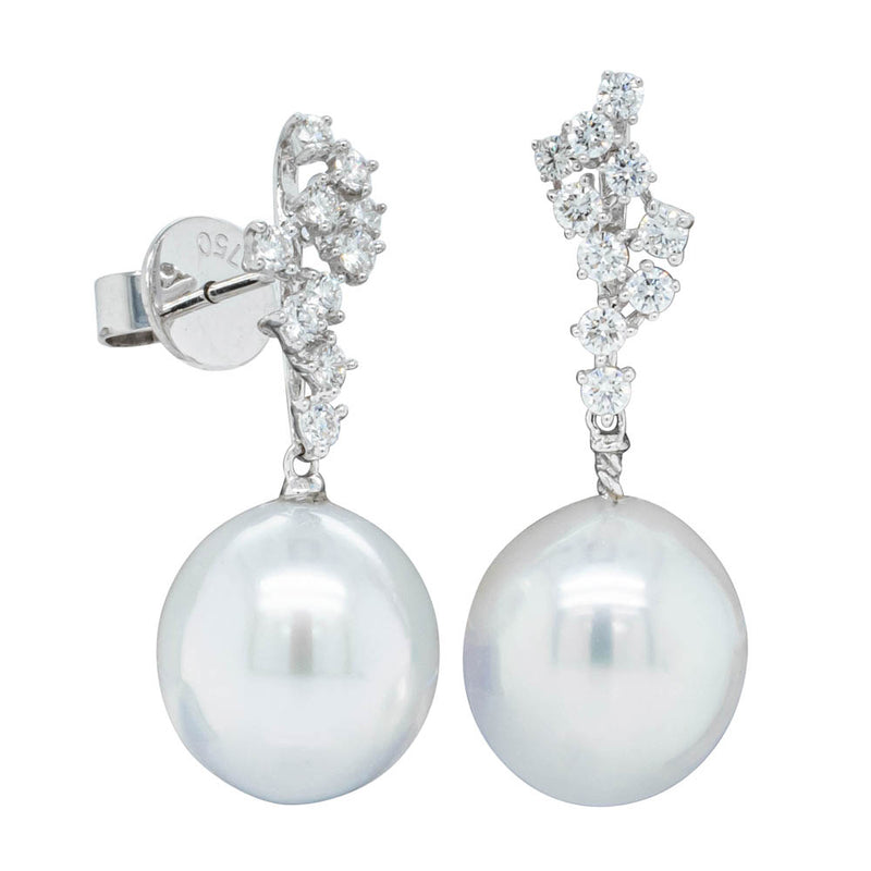 18ct White Gold South Sea Pearl & Diamond Earrings-Earrings-Walker & Hall