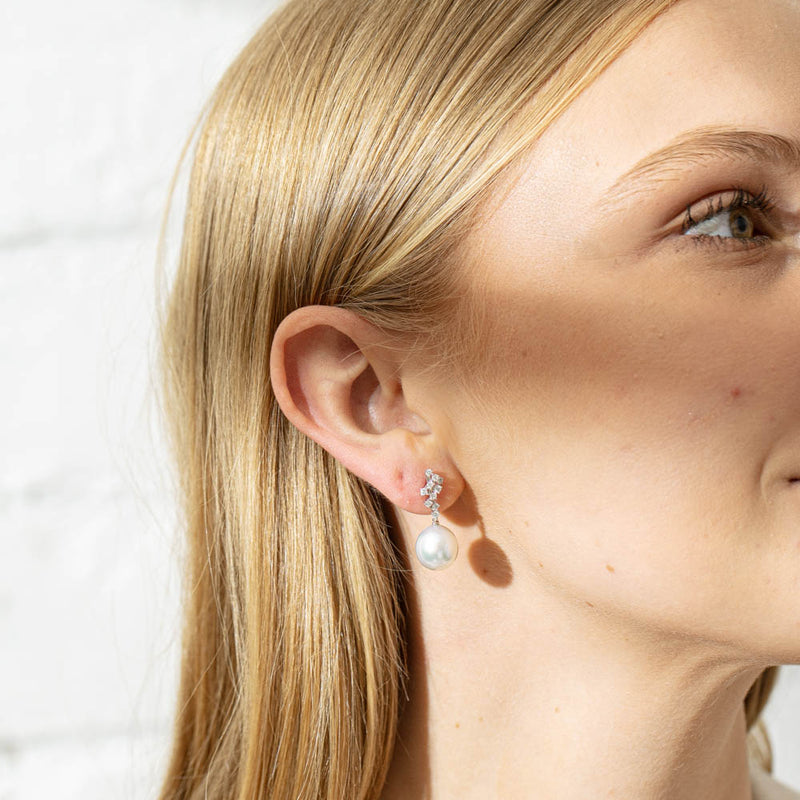 18ct White Gold South Sea Pearl & Diamond Earrings-Earrings-Walker & Hall