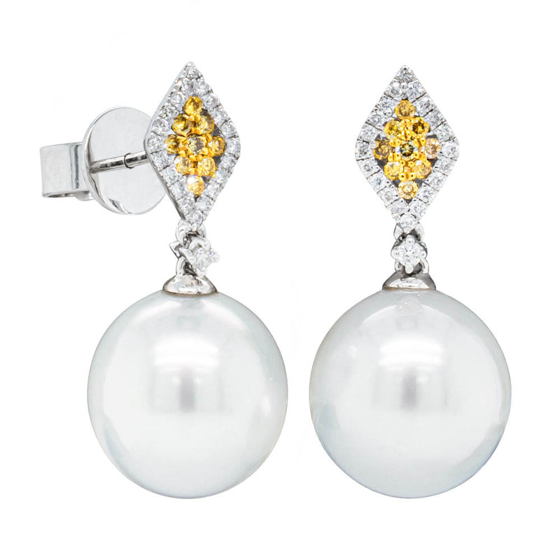 18ct White Gold South Sea Pearl & Diamond Earrings-Earrings-Walker & Hall