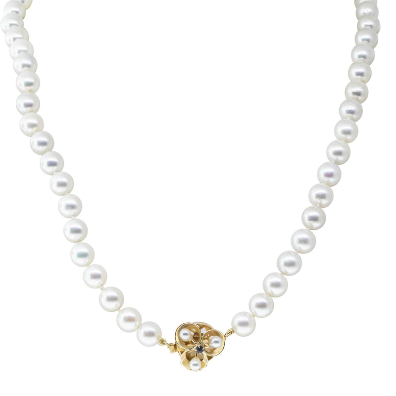 14ct Yellow Gold Akoya Pearl Strand With Sapphire Set Clasp-Necklace-Walker & Hall