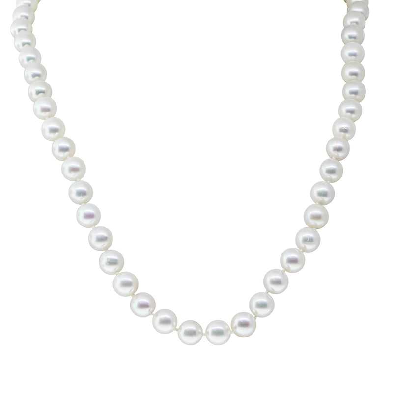 14ct Yellow Gold Akoya Pearl Strand With Sapphire Set Clasp-Necklace-Walker & Hall