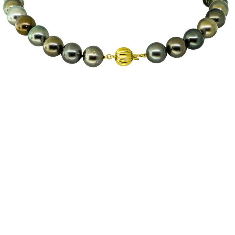 18ct Yellow Gold Cultured Black Pearl Necklace-Necklace-Walker & Hall
