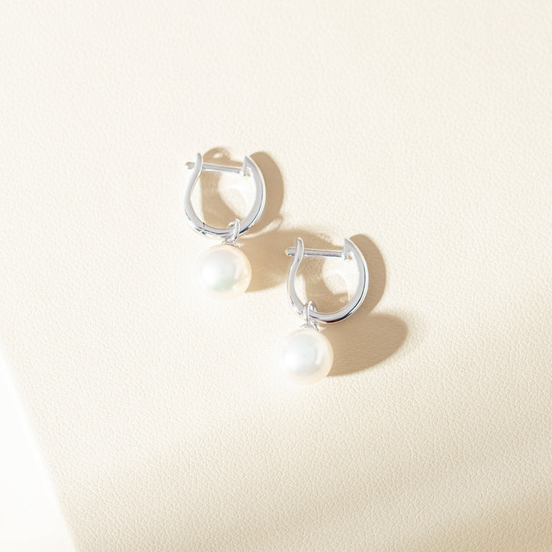 18ct White Gold Cosy Earrings With Akoya Pearls-Earrings-Walker & Hall