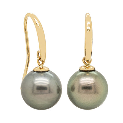 18ct Yellow Gold Black Pearl Earrings-Earrings-Walker & Hall