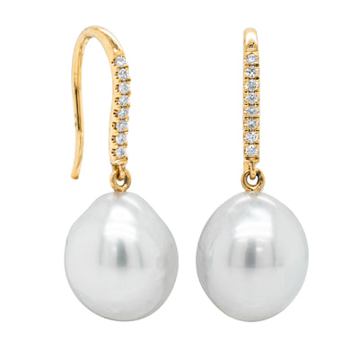 18ct Yellow Gold South Sea Pearl & Diamond Earrings-Earrings-Walker & Hall