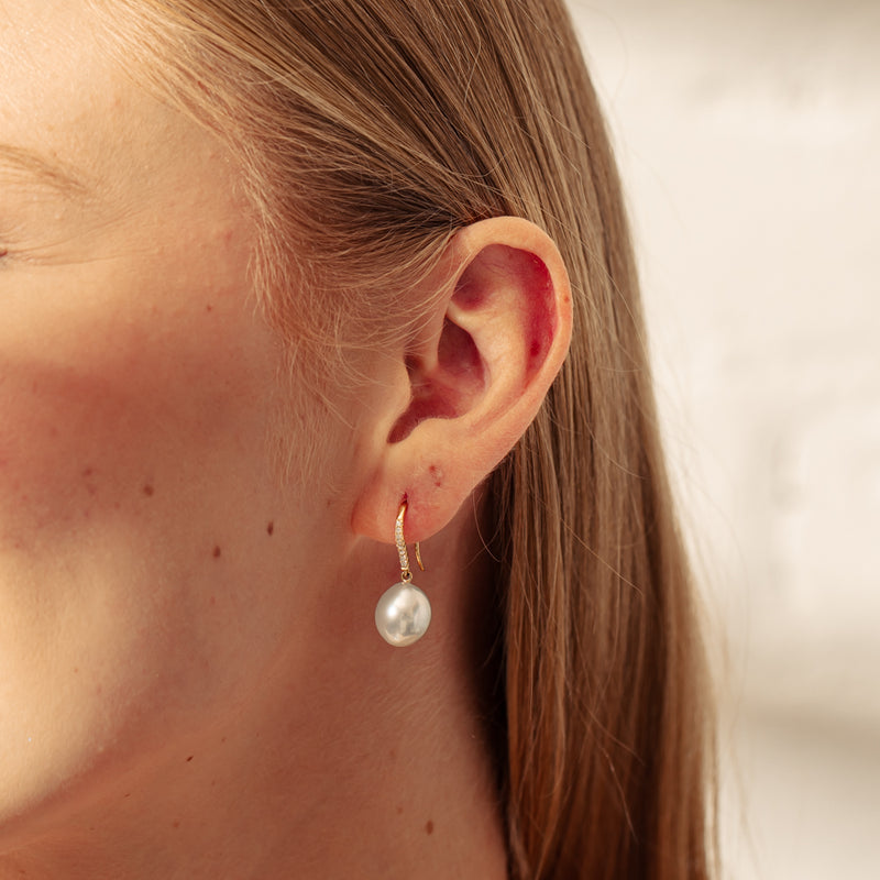 18ct Yellow Gold South Sea Pearl & Diamond Earrings-Earrings-Walker & Hall