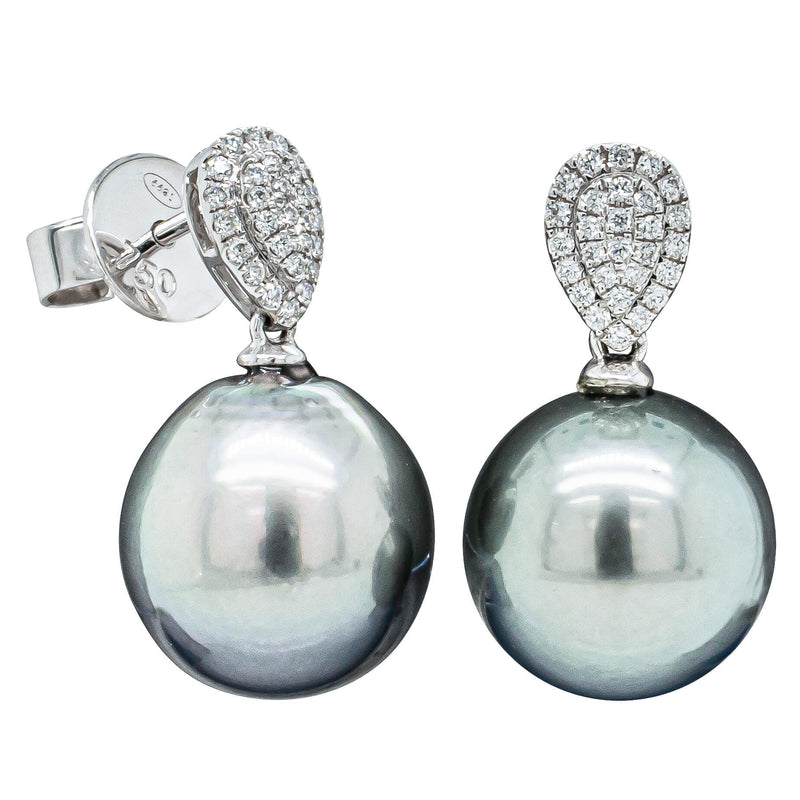 18ct White Gold Black Pearl & Diamond Aegean Earrings-Earrings-Walker & Hall